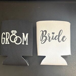 Bride and Groom Can Coolers - Black and White